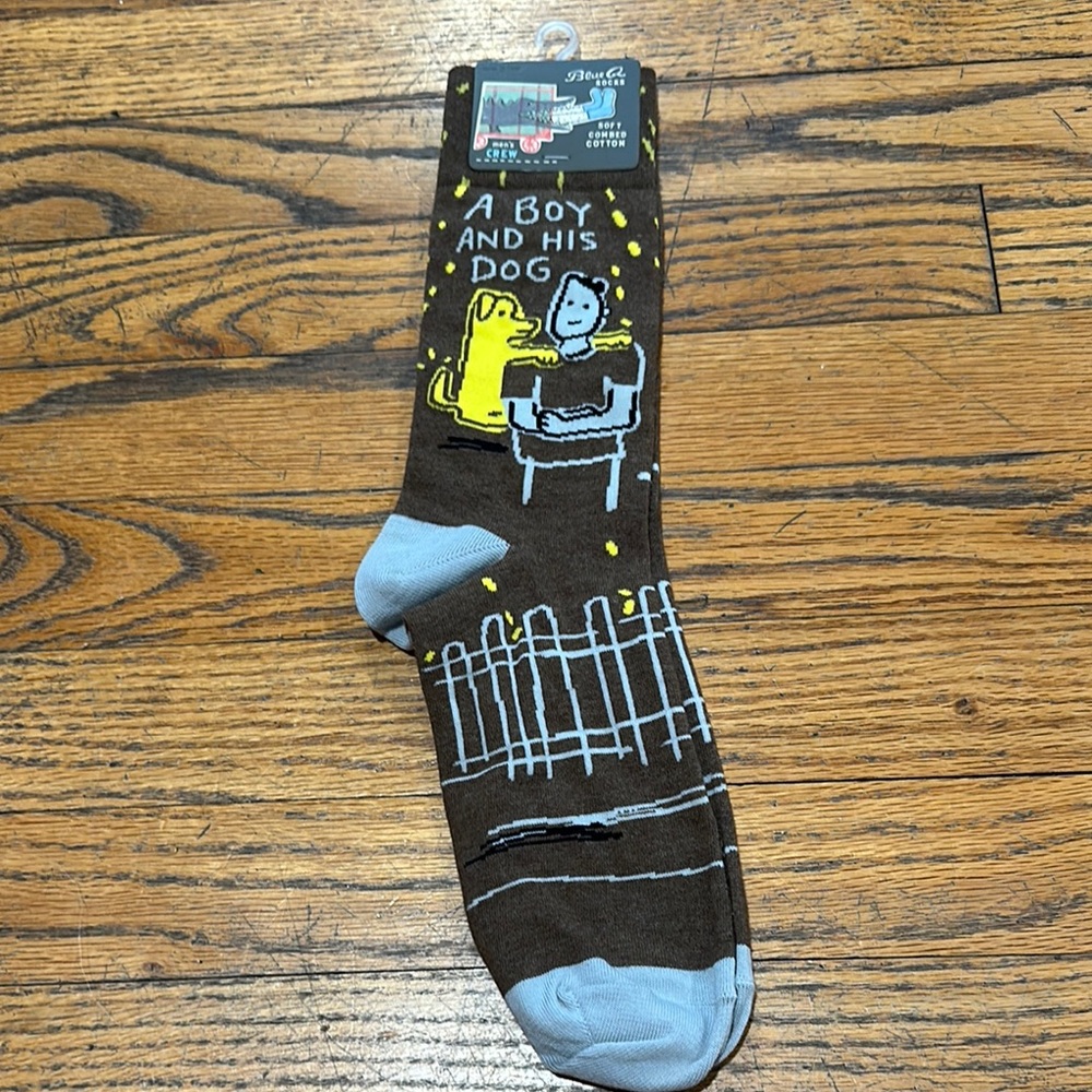A Boy and His Dog Brow  and Blue Novelty Socks